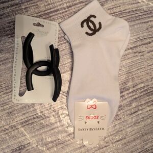 CC Set White Socks And Black Hair Click  with Black CC Logo